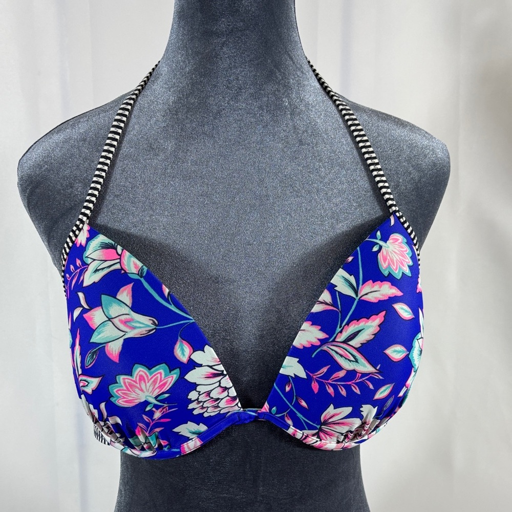 Shade & Shore Royal Blue Floral Push-Up Bikini Top